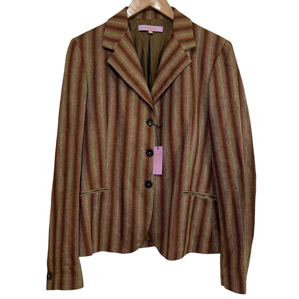 Kuhlman Maroposa Blazer Silk Linen Cotton Striped Pink Brown Size 44 US 8 Italy